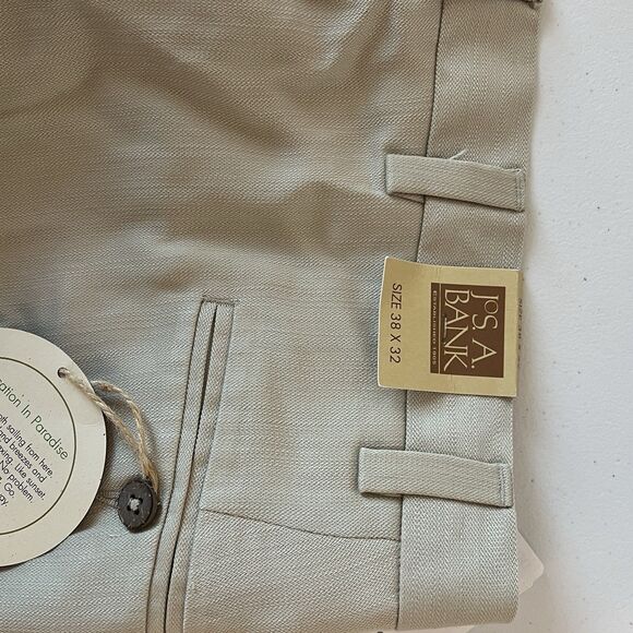 New Jos A Bank Pants 38 x 32 Beige Pleated Cuffed Casual Beachy Classic - Picture 6 of 13